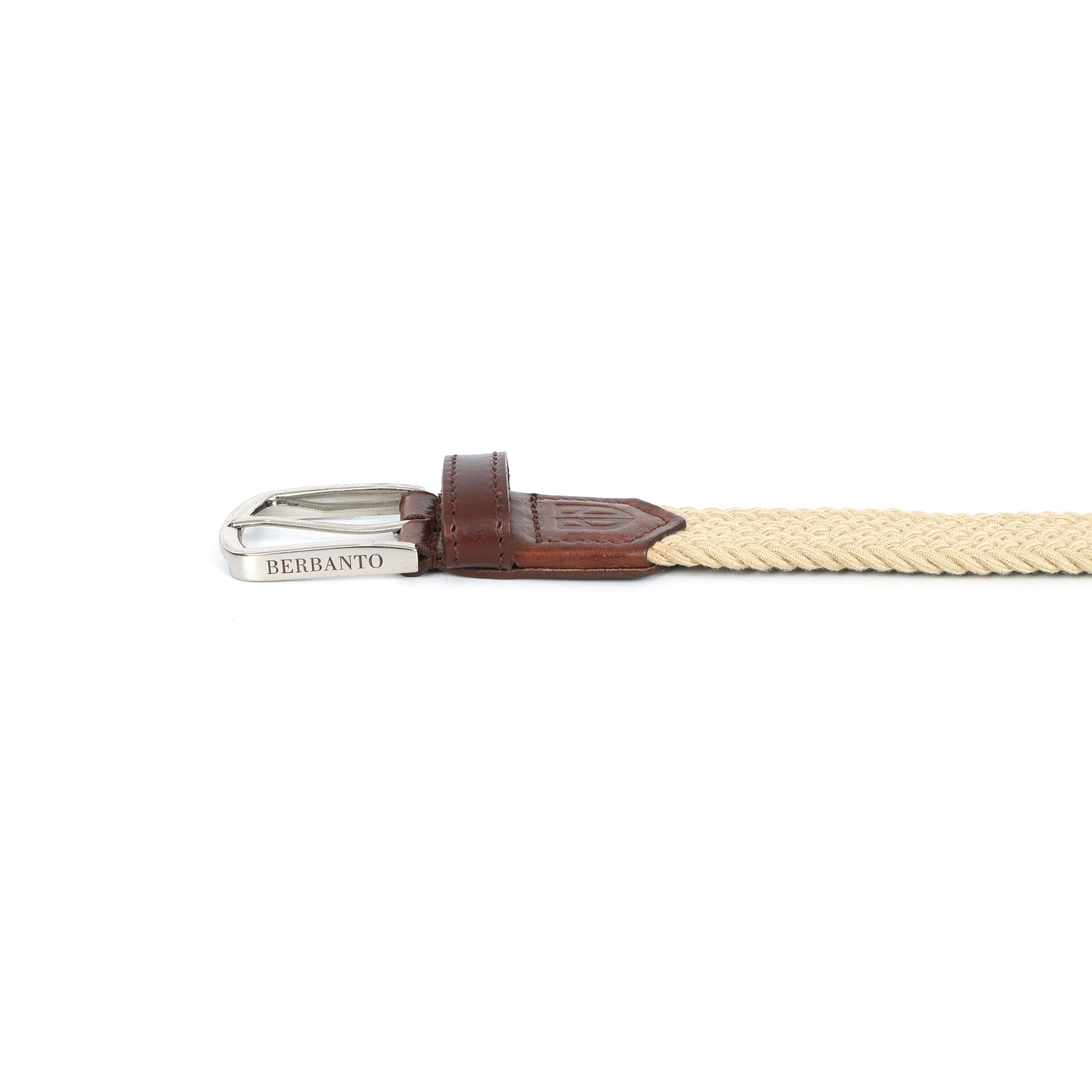 Golf Stretch Belt – Classic Beige with Brown Leather Trim