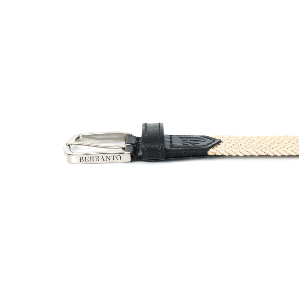Golf Stretch Belt – Classic Beige with Black Leather Trim