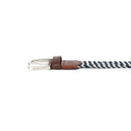 Golf Stretch Belt – Navy & White Chevron with Brown Leather Trim