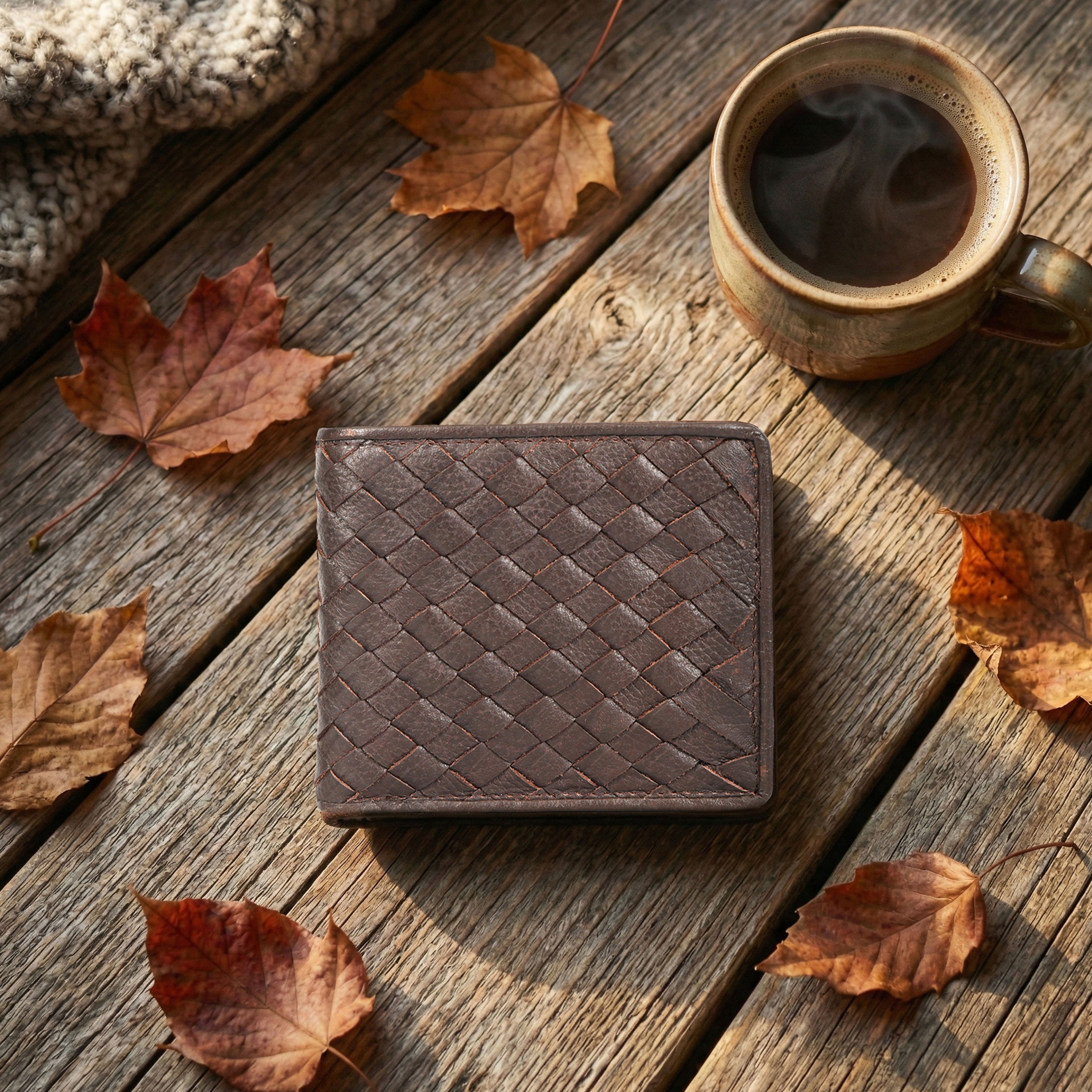 Berbanto Woven Luxe Bifold Wallet – Dark Mocha Weave