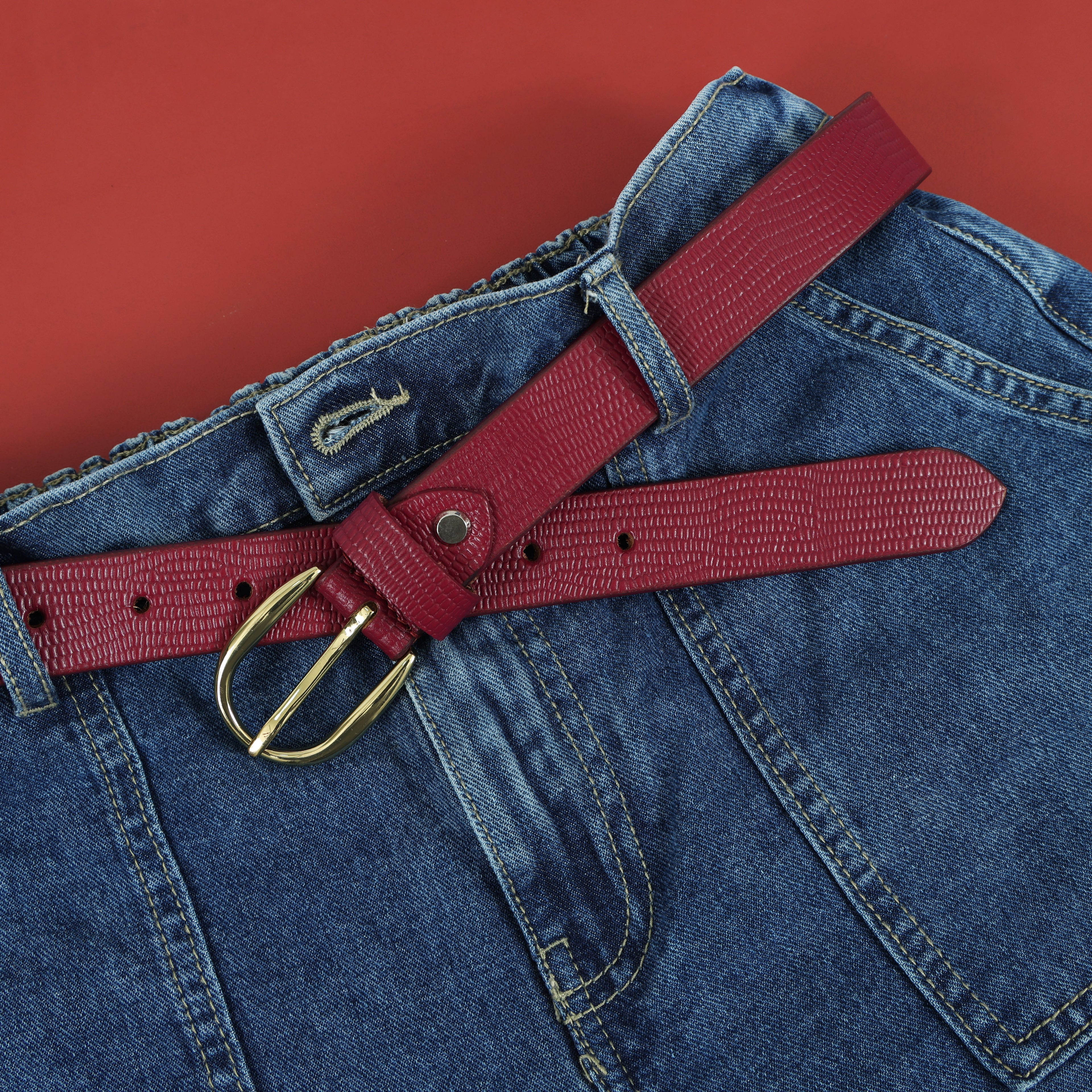 Berbanto Serpina – Wine Red Top-Grain Leather Snake Texture Belt