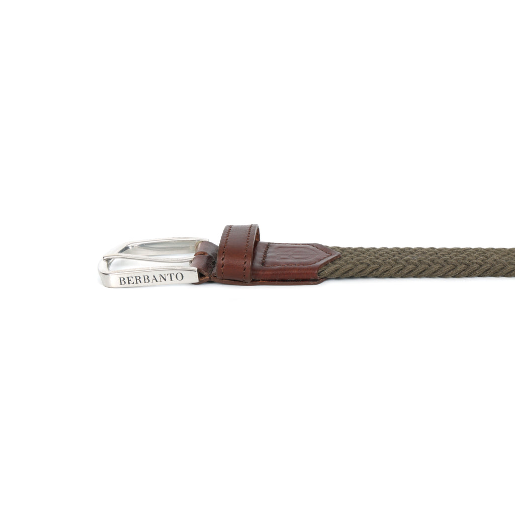 Golf Stretch Belt – Olive Green with Brown Leather Trim