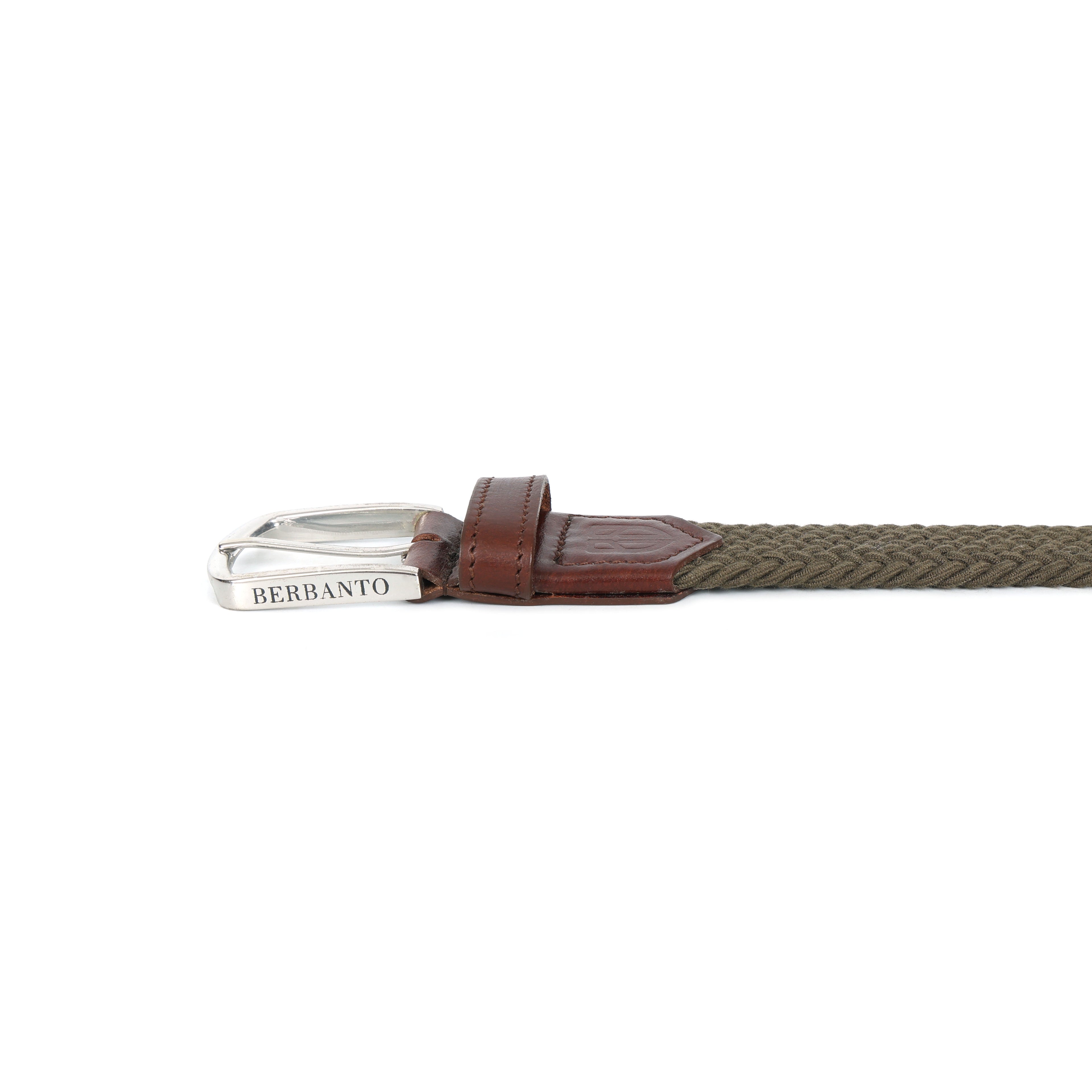 Golf Stretch Belt – Olive Green with Brown Leather Trim