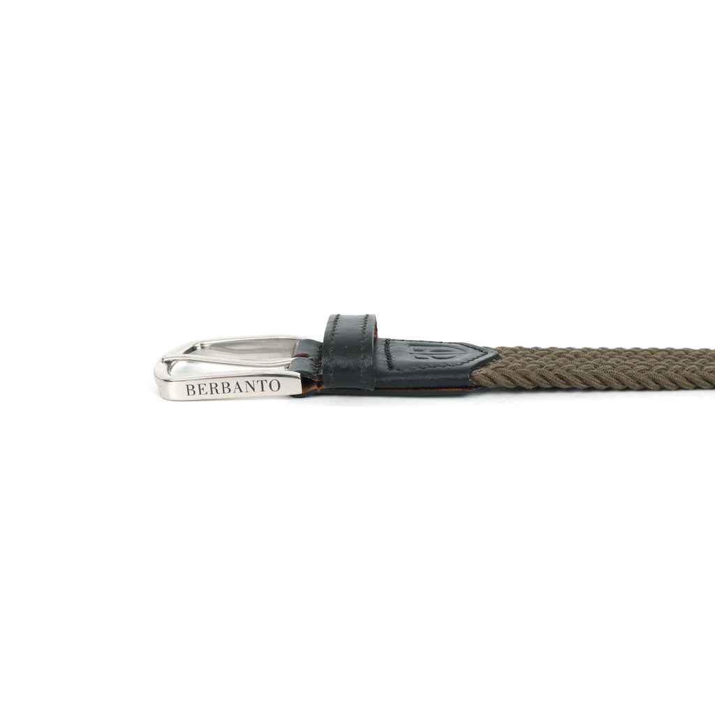 Golf Stretch Belt – Olive Green with Black Leather Trim