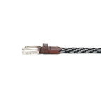 Golf Stretch Belt – Black & White Zigzag with Brown Leather Trim