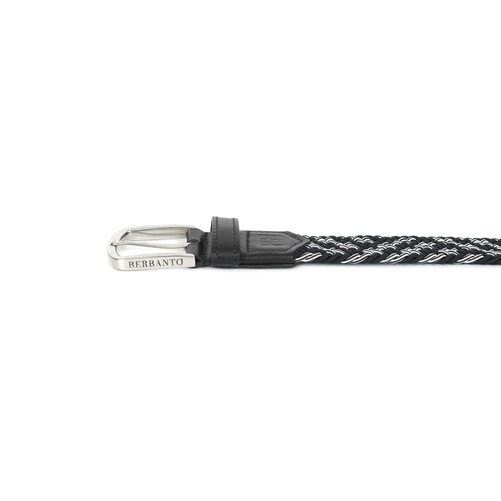 Golf Stretch Belt – Black & White Zigzag with Black Leather Trim