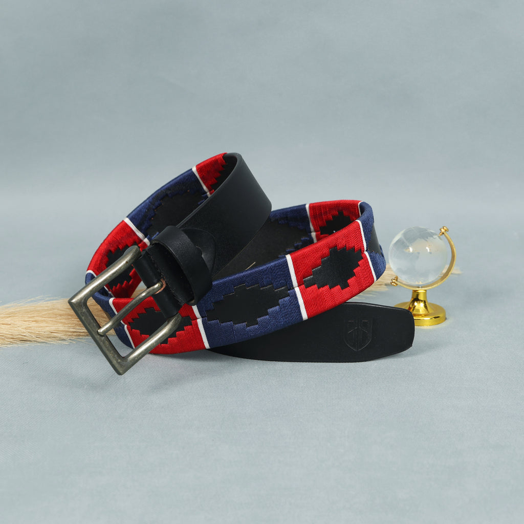Polo Woven Black Leather Belt – Handcrafted Argentinian-Inspired Embroidered Belt with Antique Buckle