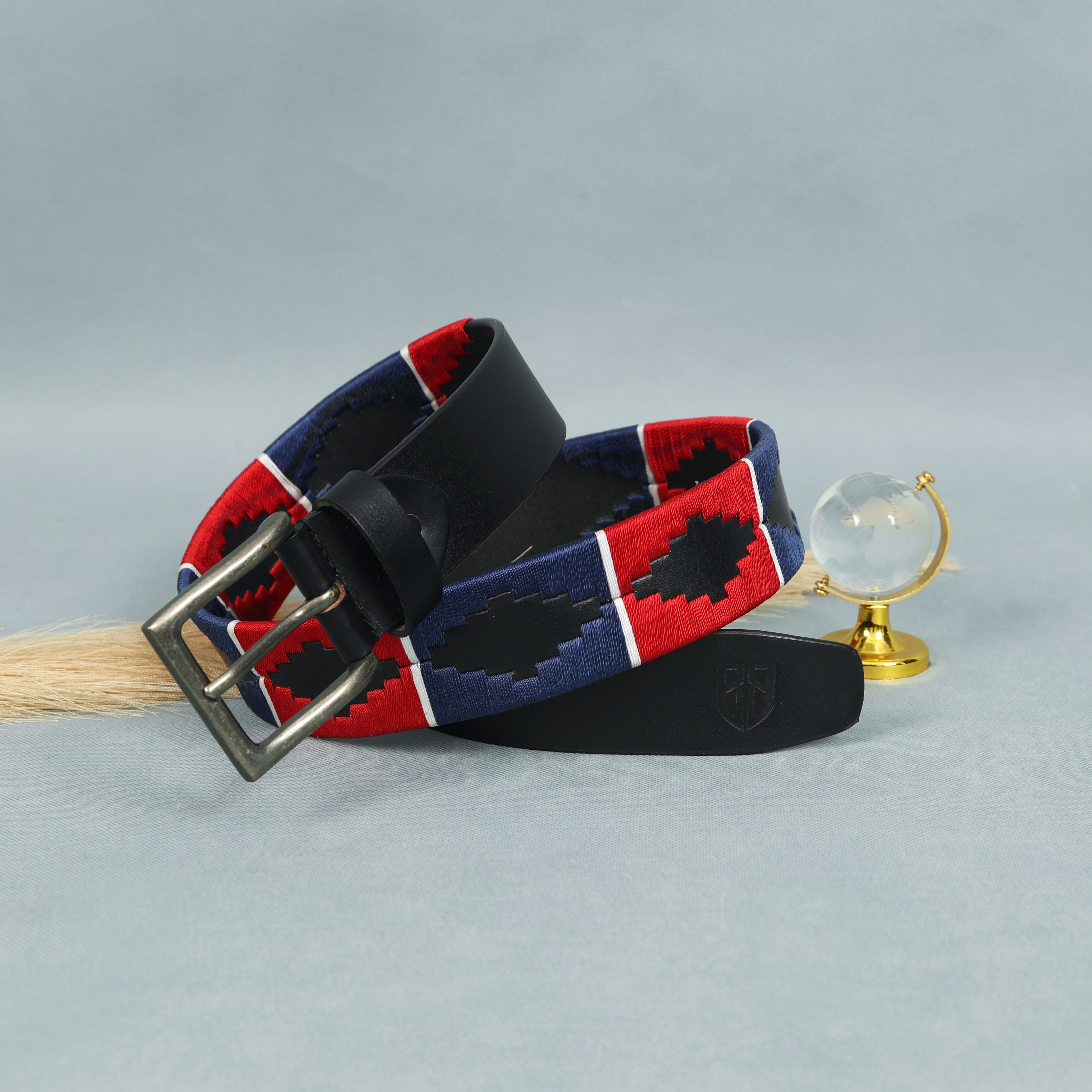 Polo Woven Black Leather Belt – Handcrafted Argentinian-Inspired Embroidered Belt with Antique Buckle