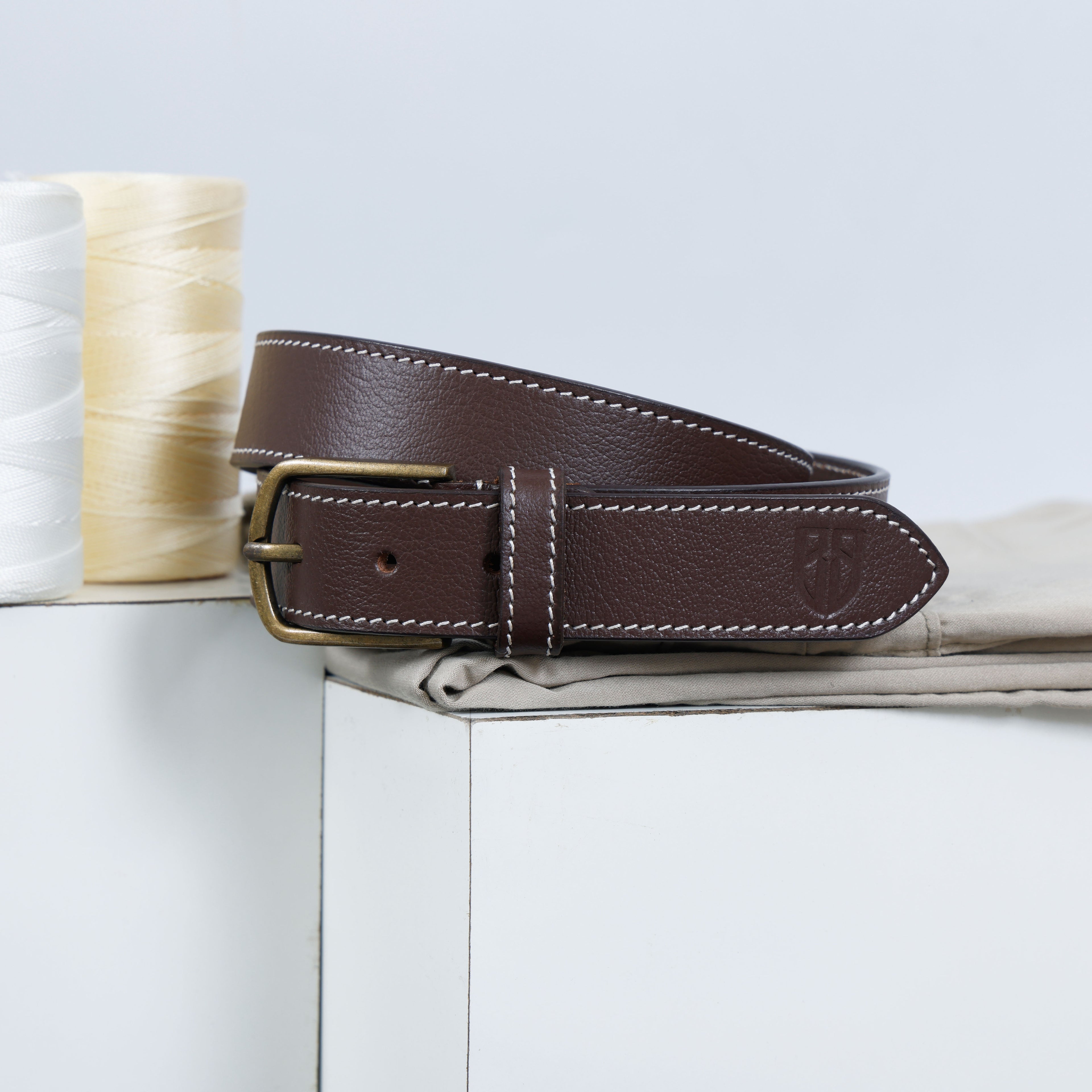 Berbanto Oxford Stitch Leather Belt - Dark Brown