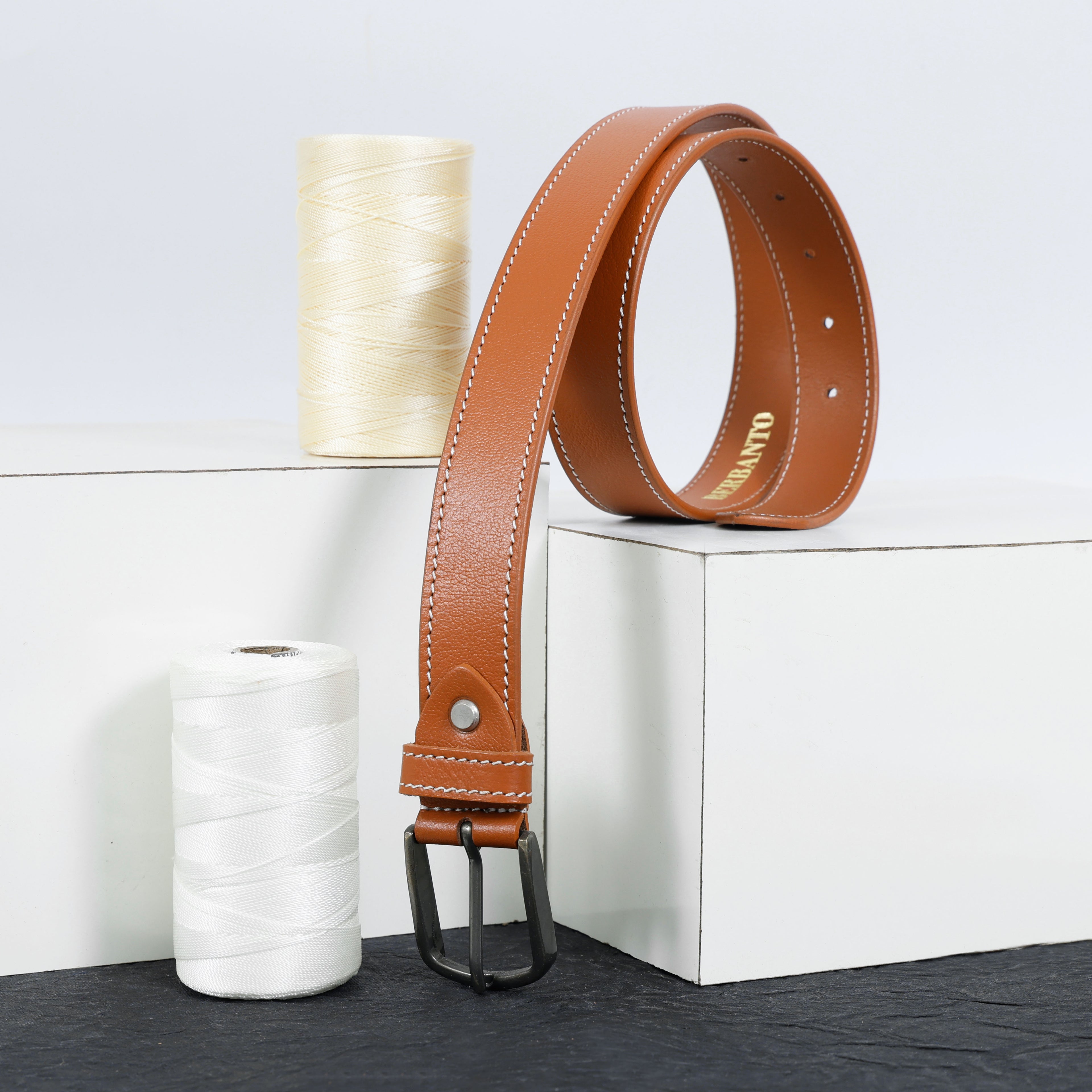 Berbanto Siena Stitch Leather Belt - Tan