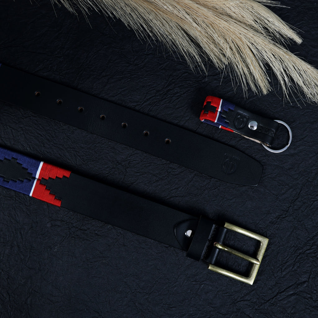 Polo Woven Black Leather Belt – Handcrafted Argentinian-Inspired Embroidered Belt with Golden Buckle