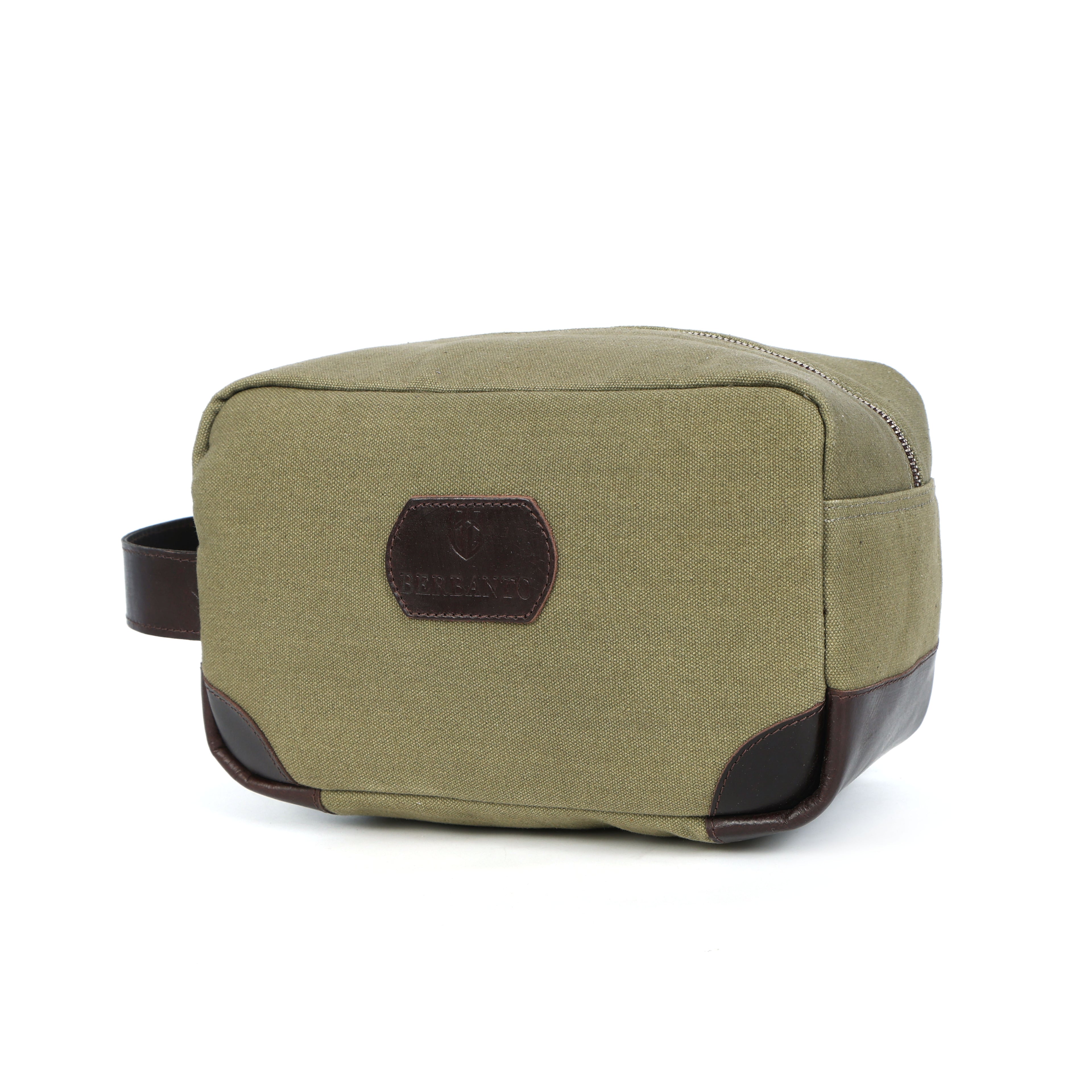 Urban Voyager Dopp Kit – Olive Canvas & Brown Leather Travel Toiletry Bag
