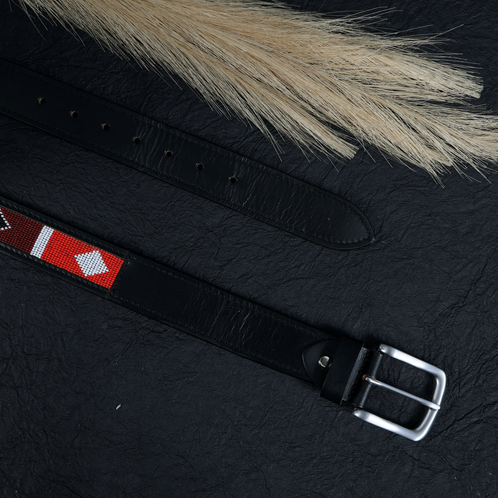 Gaucho Red Diamond Beaded Leather Belt – Handcrafted Western-Style Belt for Men & Women
