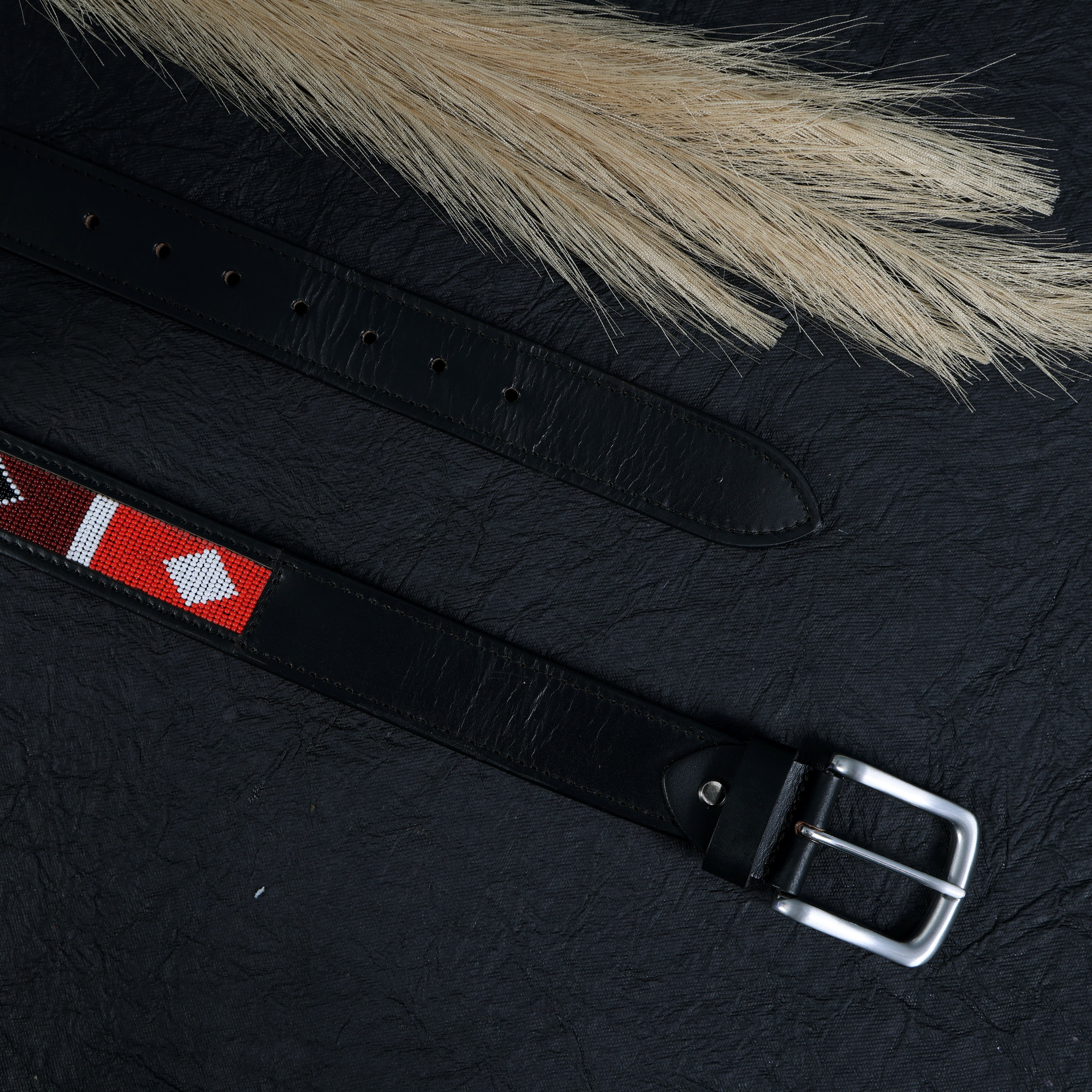 Gaucho Red Diamond Beaded Leather Belt – Handcrafted Western-Style Belt for Men & Women