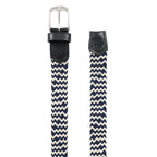 Golf Stretch Belt – Navy & White Chevron with Black Leather Trim