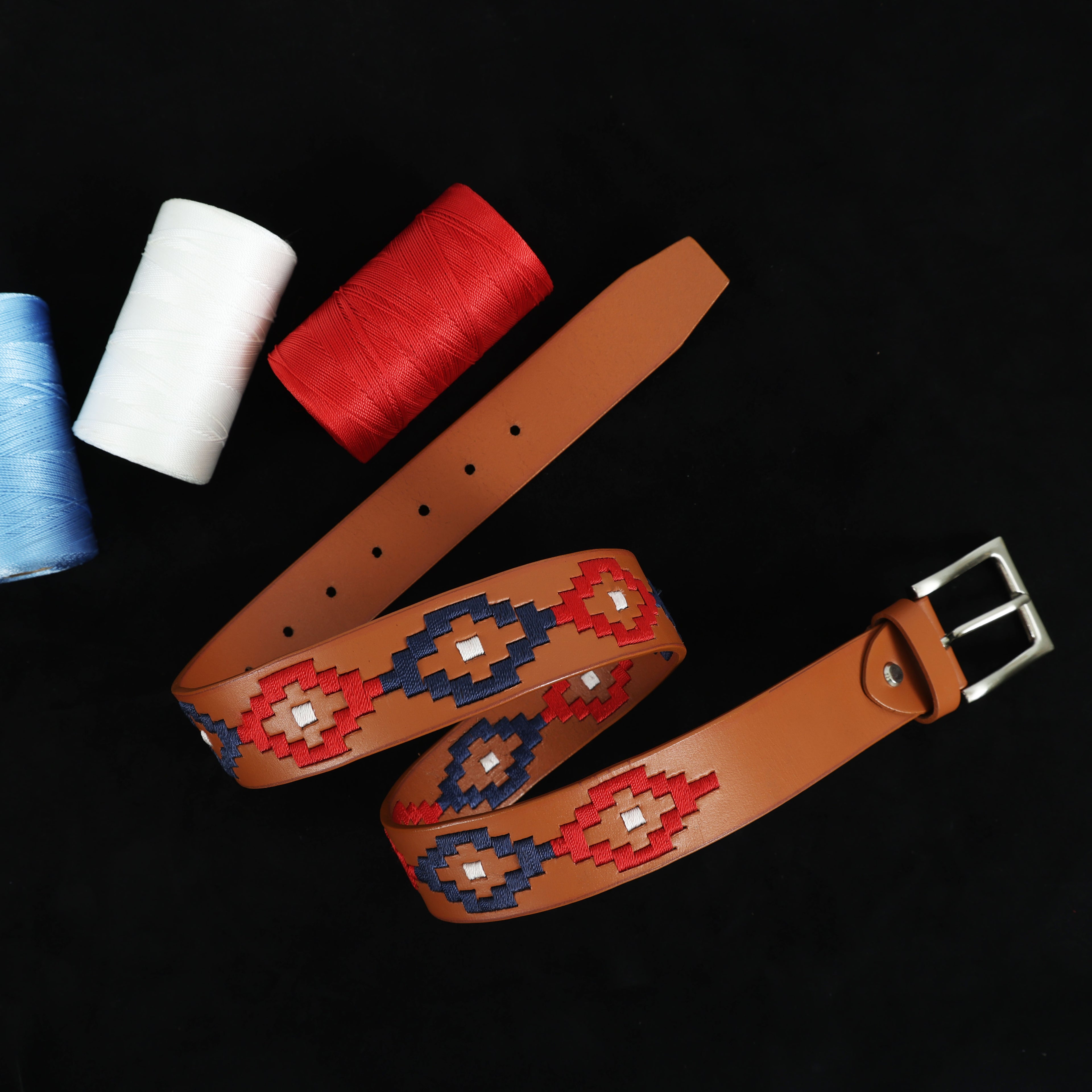 Berbanto Signature Polo Belt – Hand-Embroidered on Premium Full-Grain Tan Leather