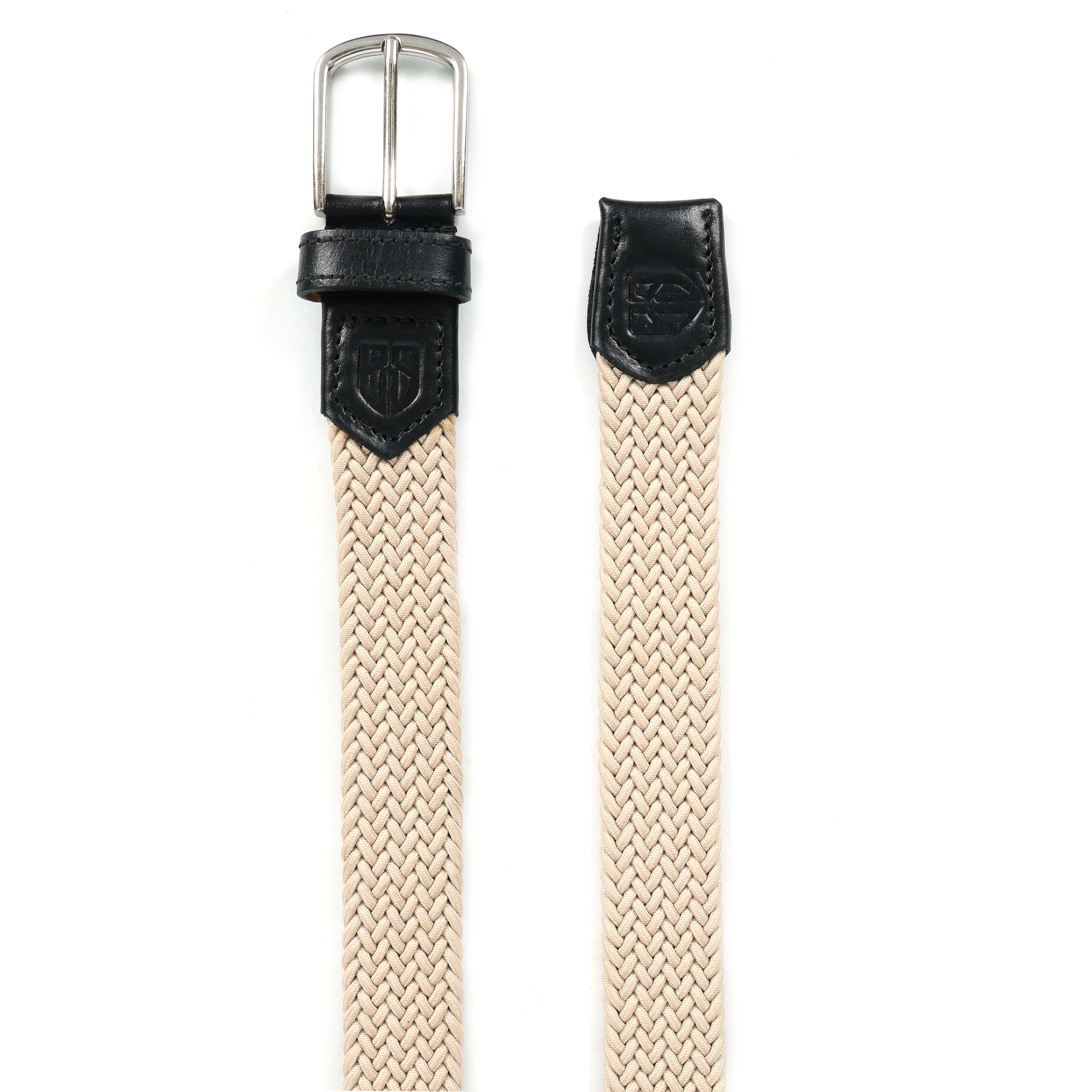 Golf Stretch Belt – Classic Beige with Black Leather Trim