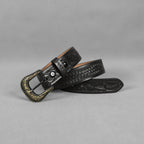 Black Leather Western Belt with Western Engraved Brass Buckle + Free Antique Plain Buckle