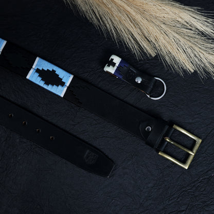 Polo Woven Black Leather Belt – Handcrafted Argentinian-Inspired Embroidered Belt with Golden Buckle