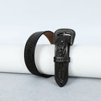 Black Leather Western Belt with Western Engraved Black Buckle + Free Antique Plain Buckle