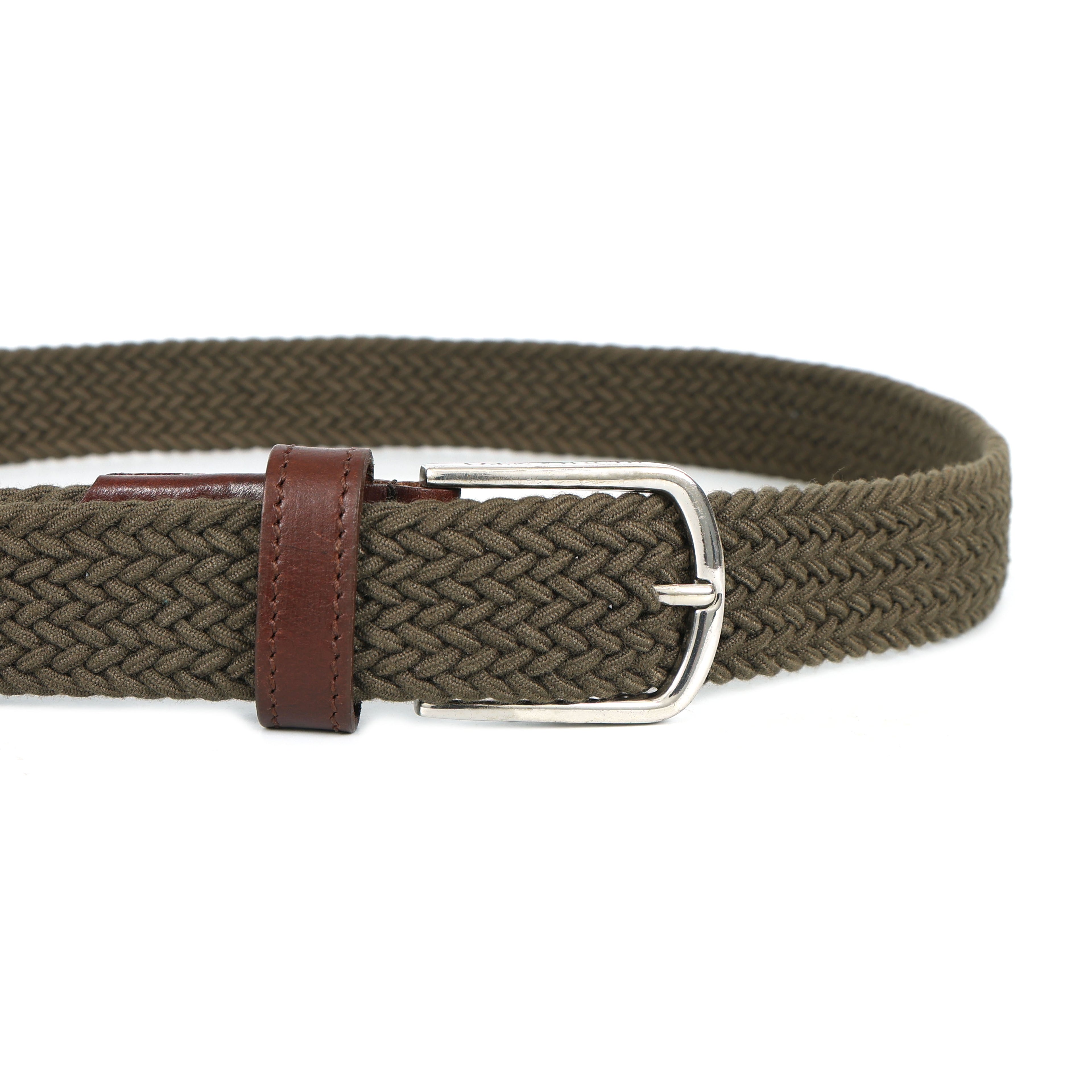 Golf Stretch Belt – Olive Green with Brown Leather Trim