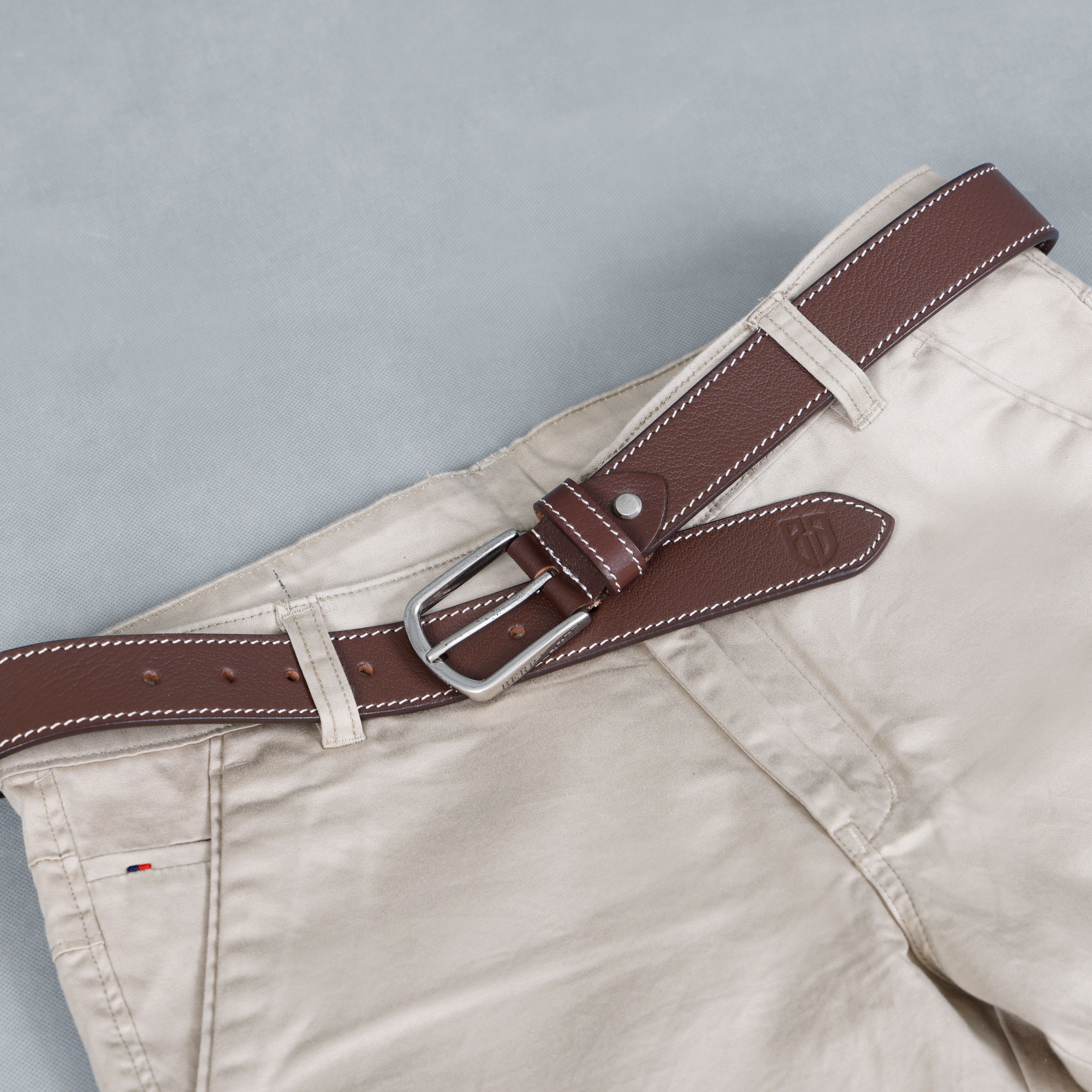 Berbanto Cambridge Stitch Leather Belt - Cognac Brown