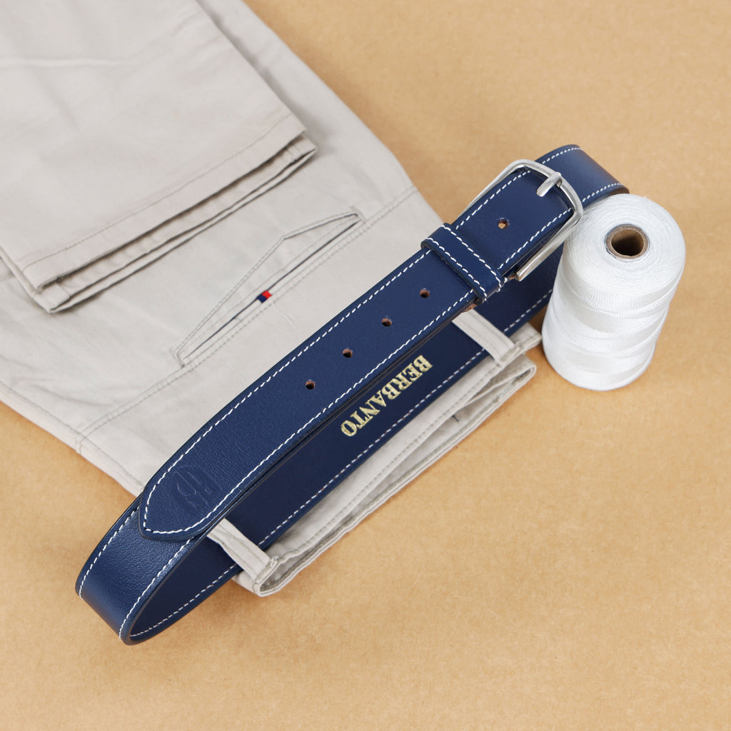 Berbanto Riviera Stitch Leather Belt - Navy Blue