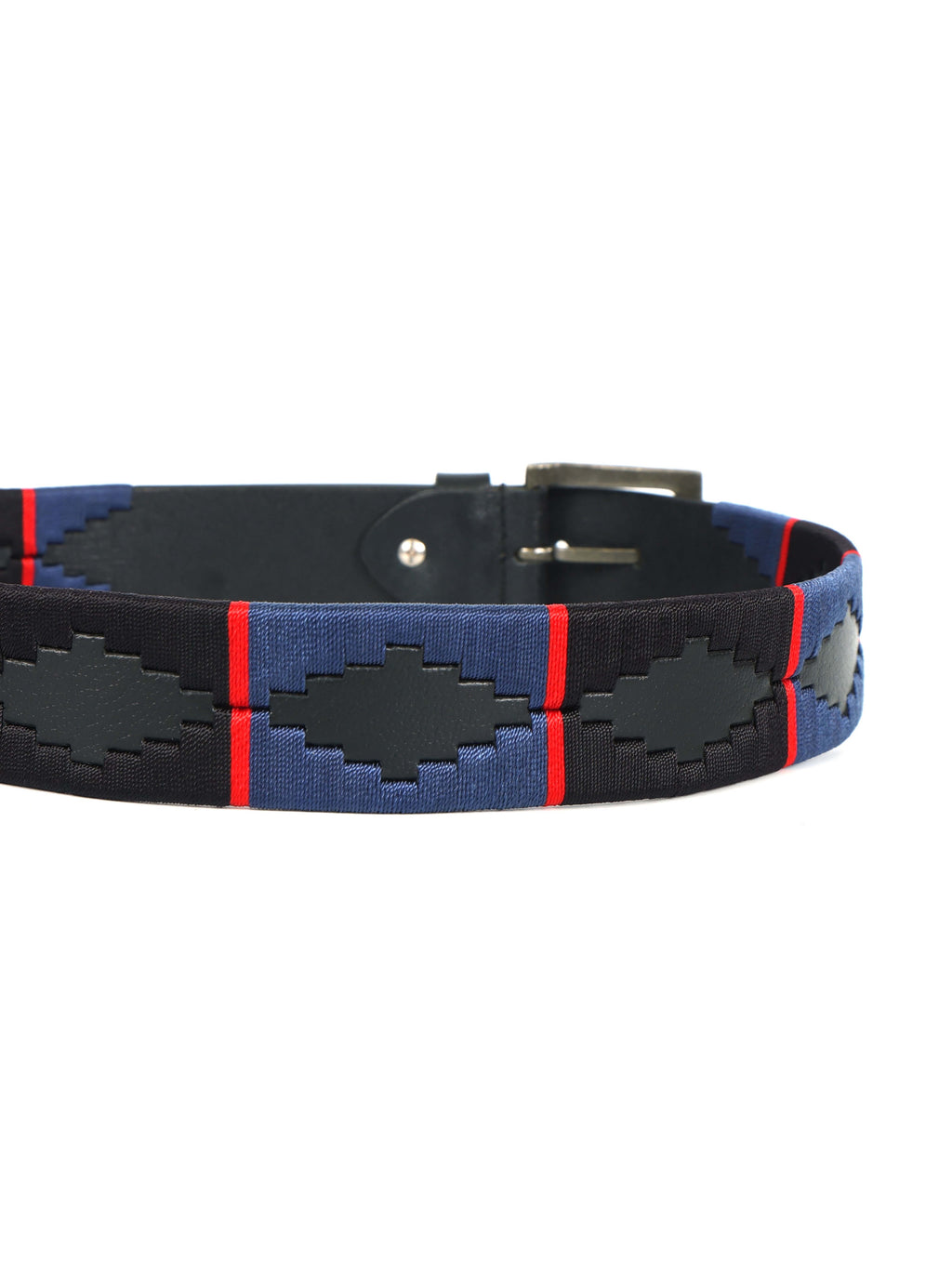 Black, Navy Blue & Red Border Polo Belt – Handcrafted Full-Grain Leather with Navy Detailing