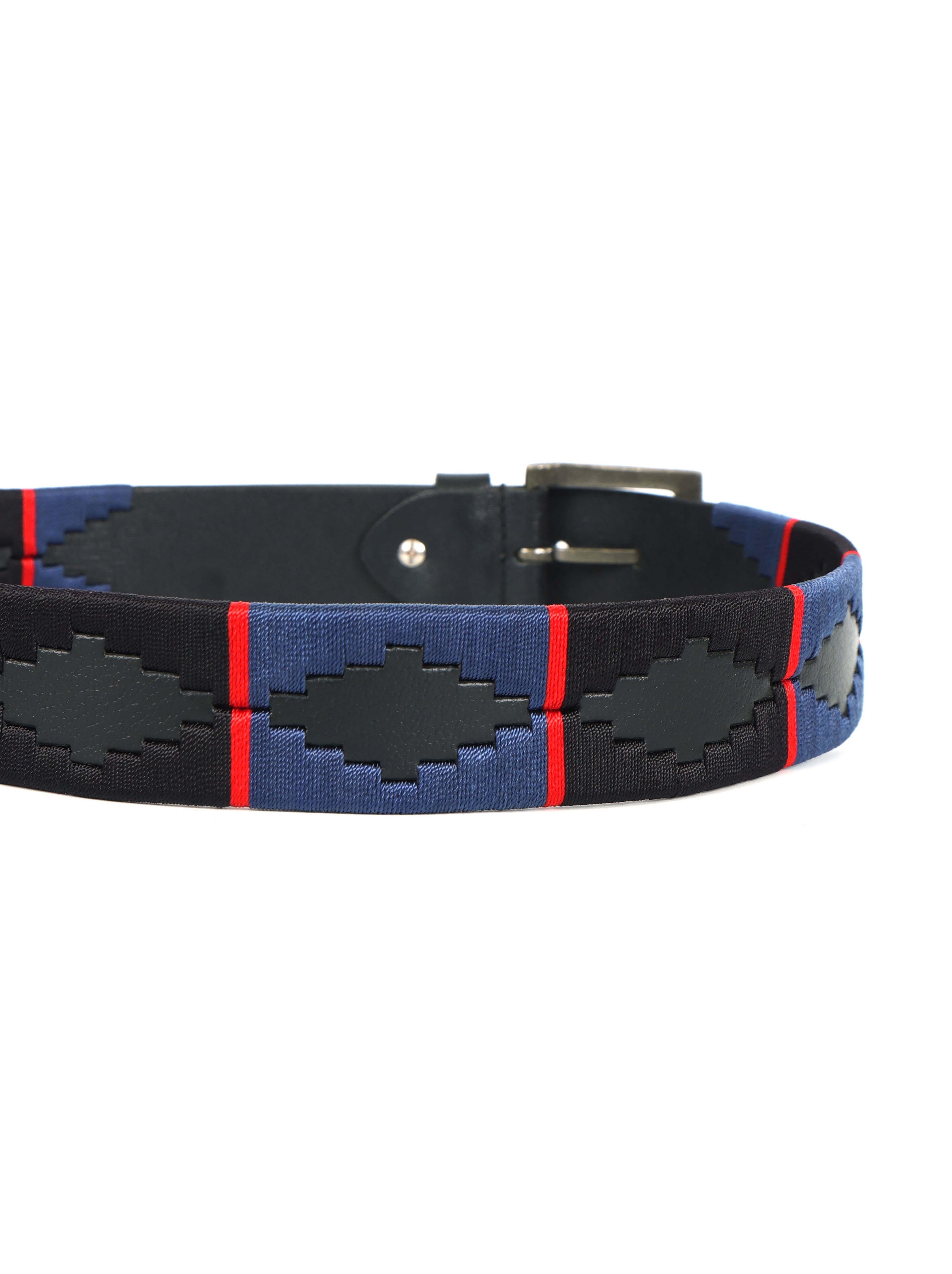 Black, Navy Blue & Red Border Polo Belt – Handcrafted Full-Grain Leather with Navy Detailing