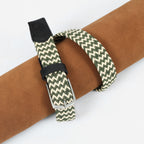 Golf Stretch Belt – Olive & Beige Zigzag with Black Leather Trim