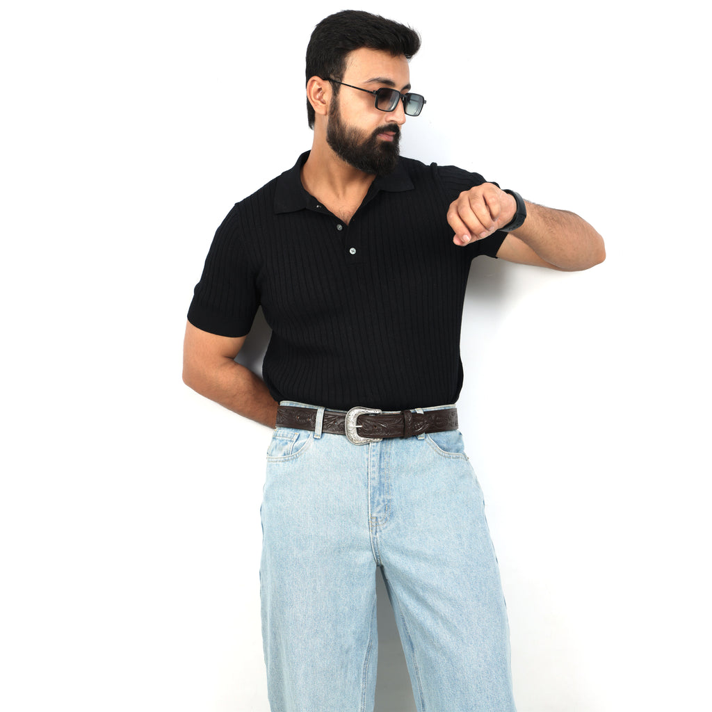 Dark Brown Leather Western Belt with Western Engraved Silver Buckle + Free Antique Plain Buckle