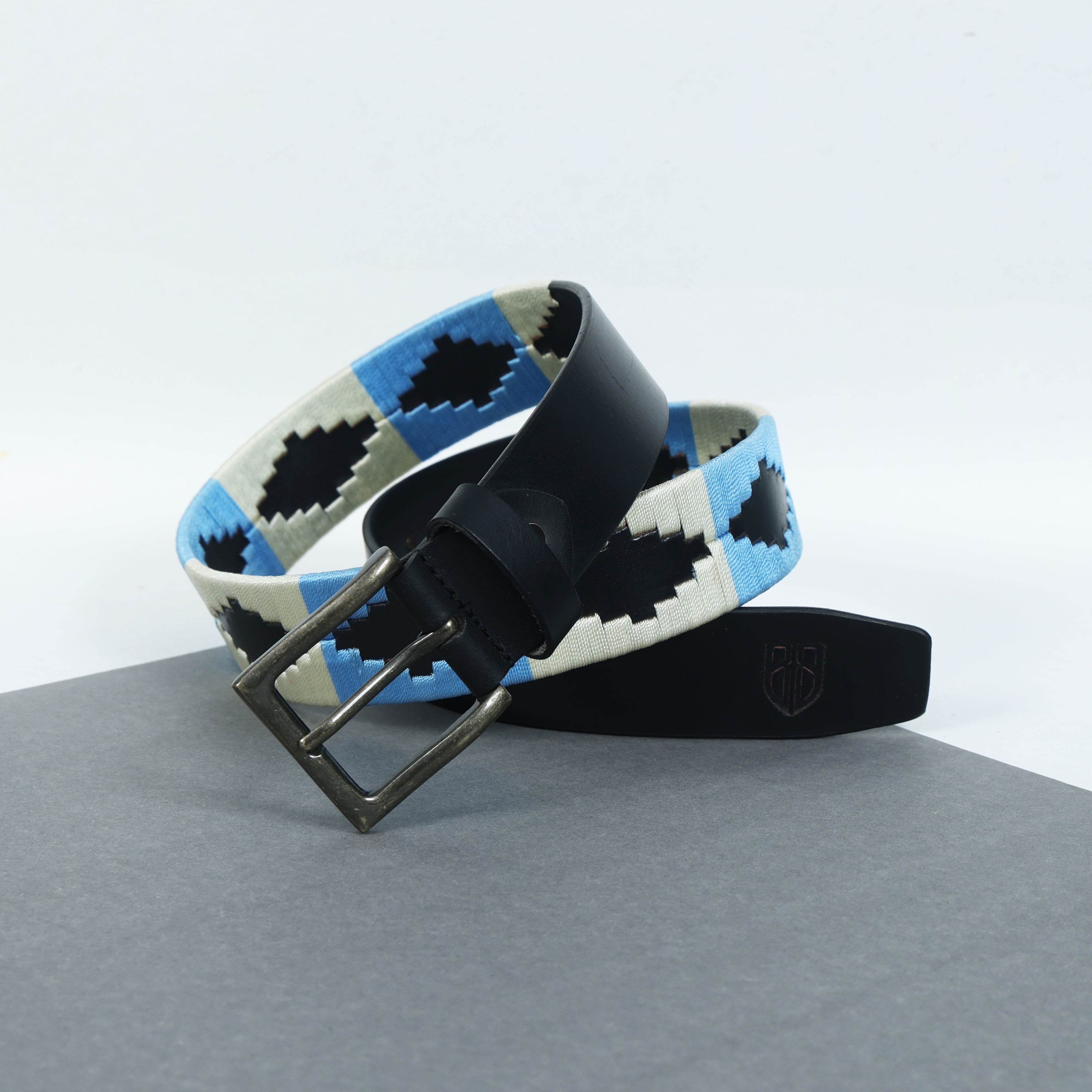 Polo Woven Black Leather Belt – Handcrafted Argentinian-Inspired Embroidered Belt with Antique Buckle
