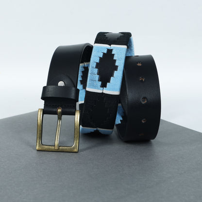 Polo Woven Black Leather Belt – Handcrafted Argentinian-Inspired Embroidered Belt with Golden Buckle