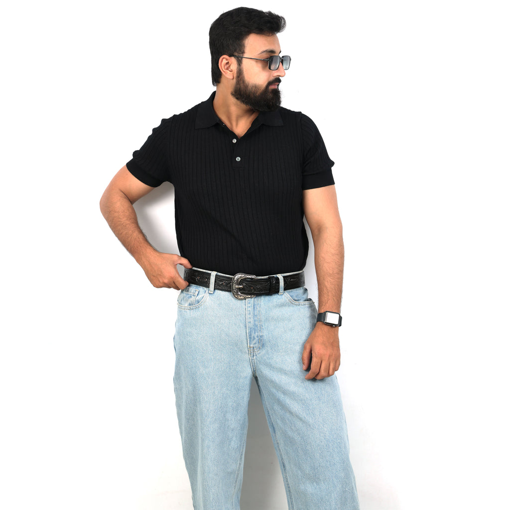 Black Leather Western Belt with Western Engraved Rustic Silver Buckle + Free Antique Plain Buckle