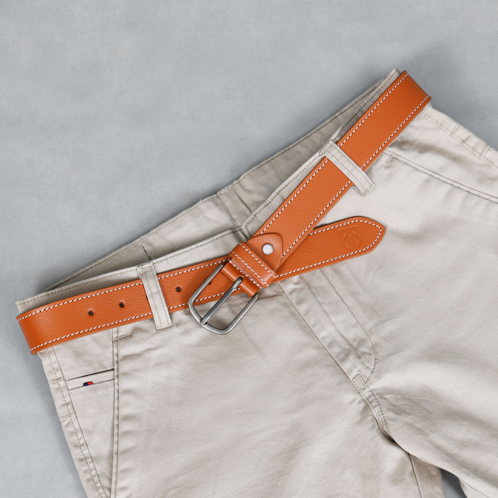 Berbanto Siena Stitch Leather Belt - Tan