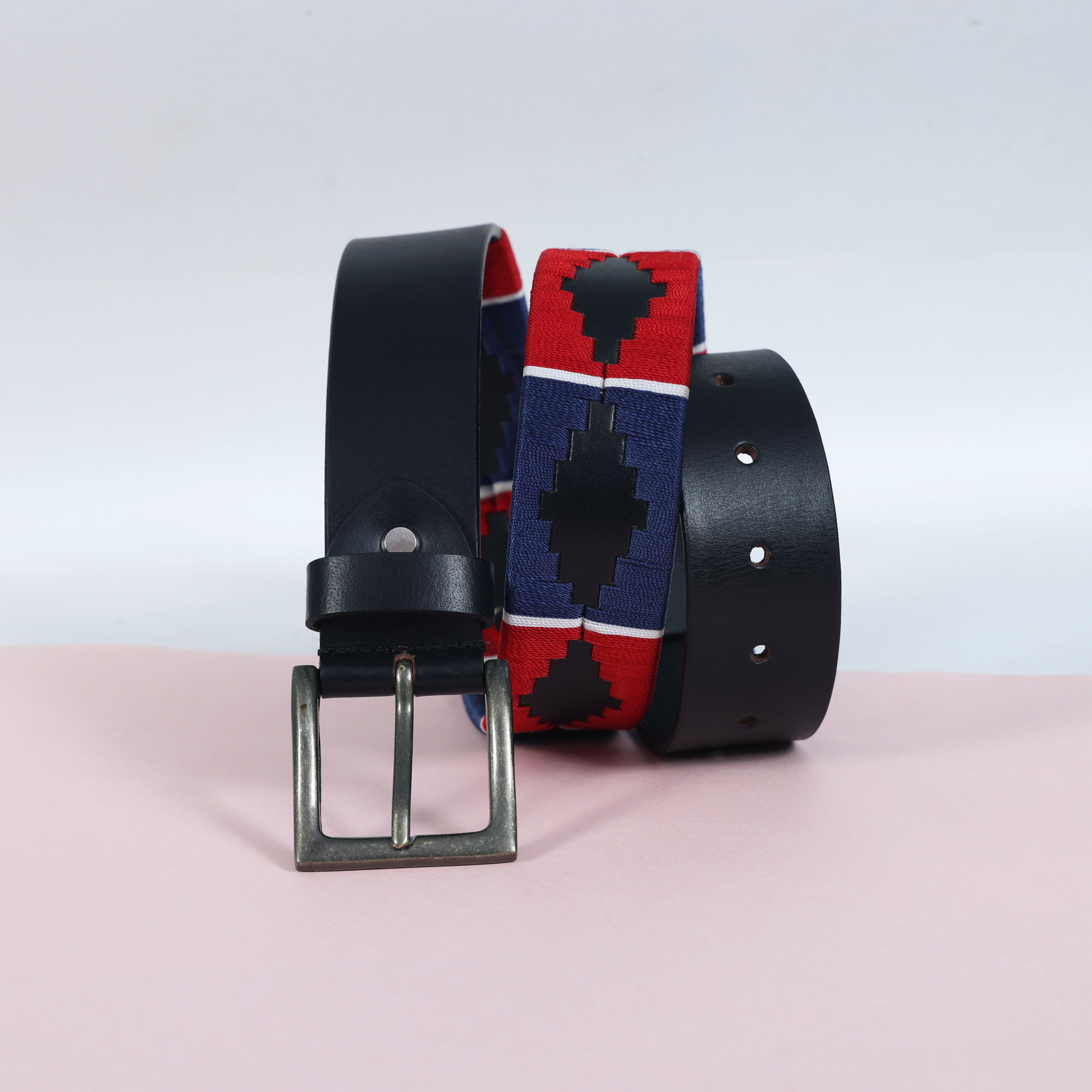 Polo Woven Black Leather Belt – Handcrafted Argentinian-Inspired Embroidered Belt with Antique Buckle