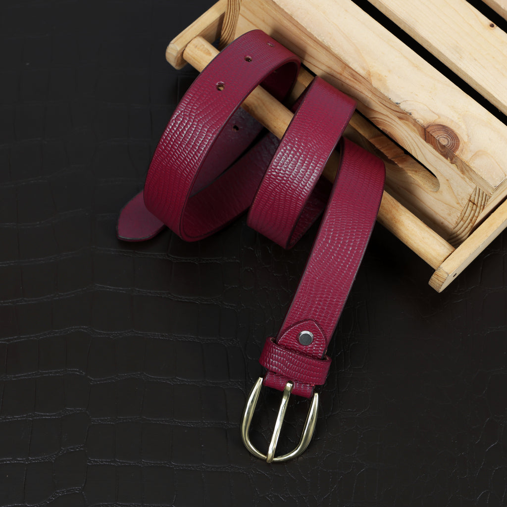 Berbanto Serpina – Wine Red Top-Grain Leather Snake Texture Belt