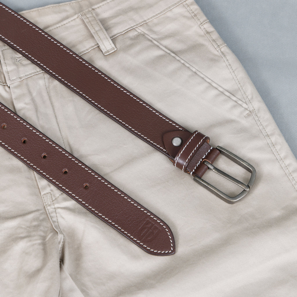Berbanto Cambridge Stitch Leather Belt - Cognac Brown