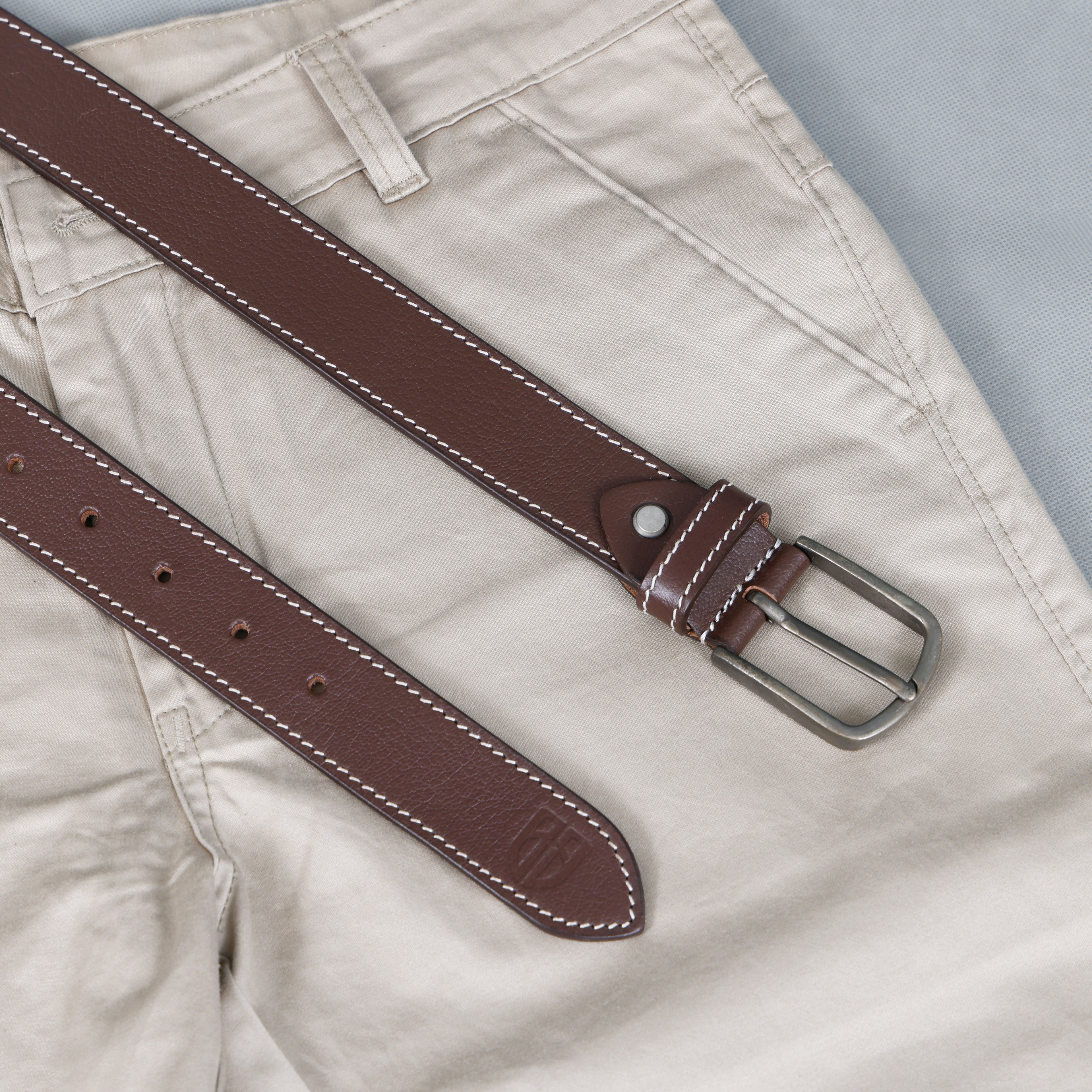 Berbanto Cambridge Stitch Leather Belt - Cognac Brown