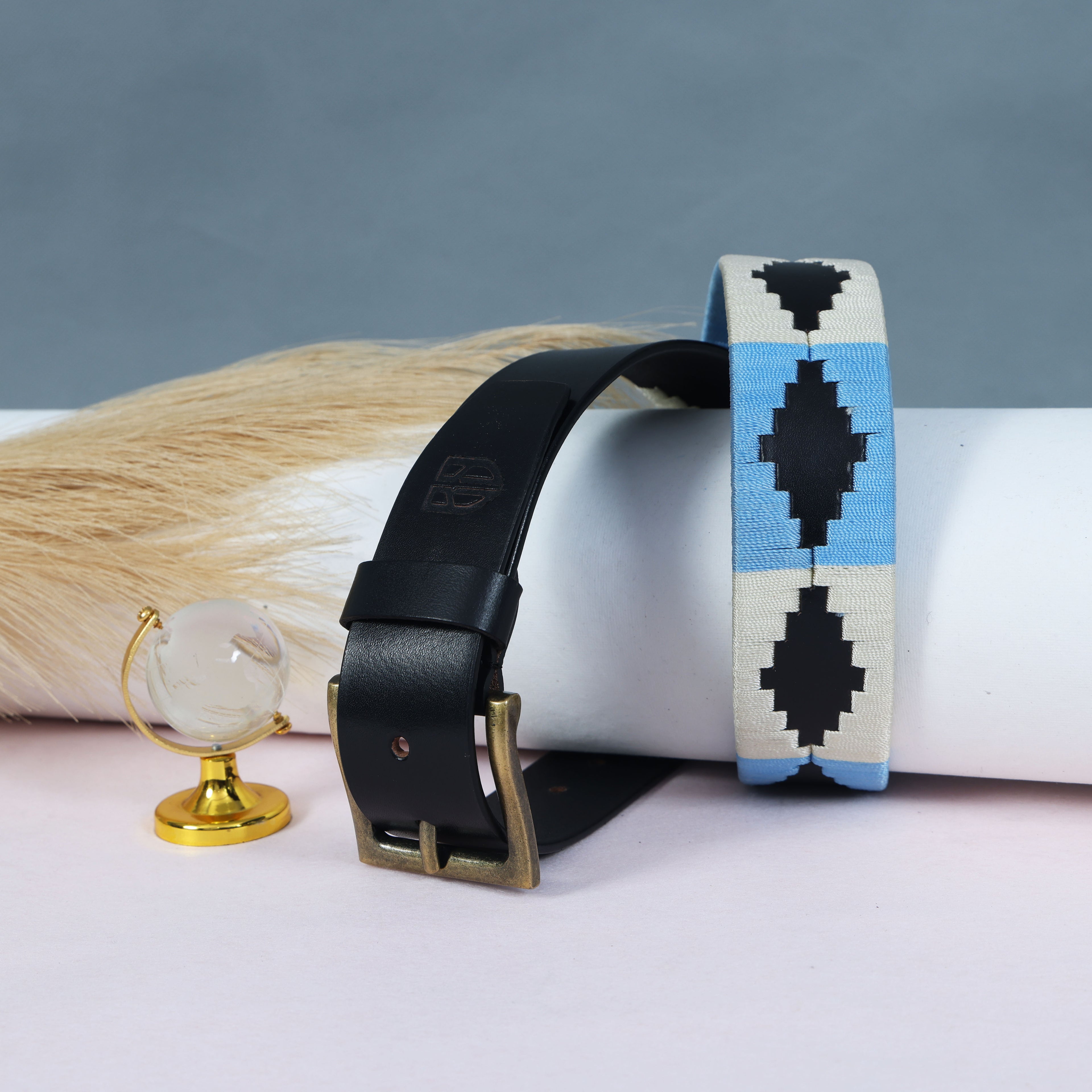 Polo Woven Black Leather Belt – Handcrafted Argentinian-Inspired Embroidered Belt with Golden Buckle