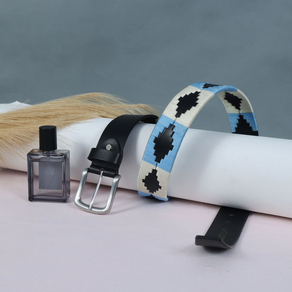 Polo Woven Black Leather Belt – Handcrafted Argentinian-Inspired Embroidered Belt with Silver Buckle
