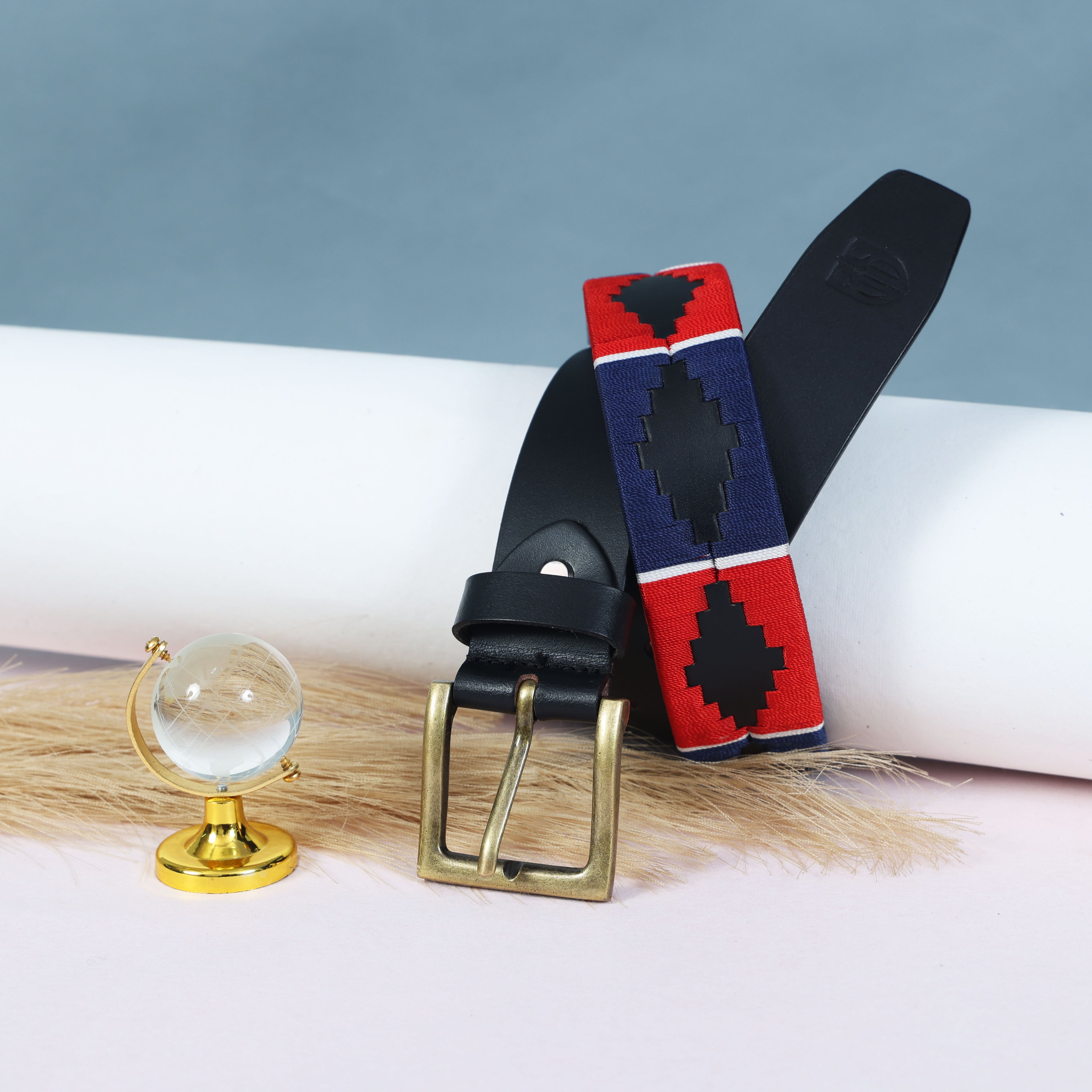 Polo Woven Black Leather Belt – Handcrafted Argentinian-Inspired Embroidered Belt with Golden Buckle