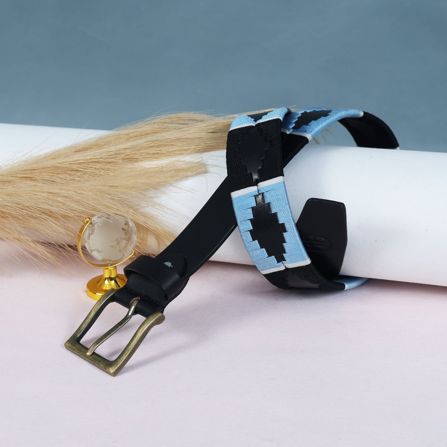 Polo Woven Black Leather Belt – Handcrafted Argentinian-Inspired Embroidered Belt with Golden Buckle