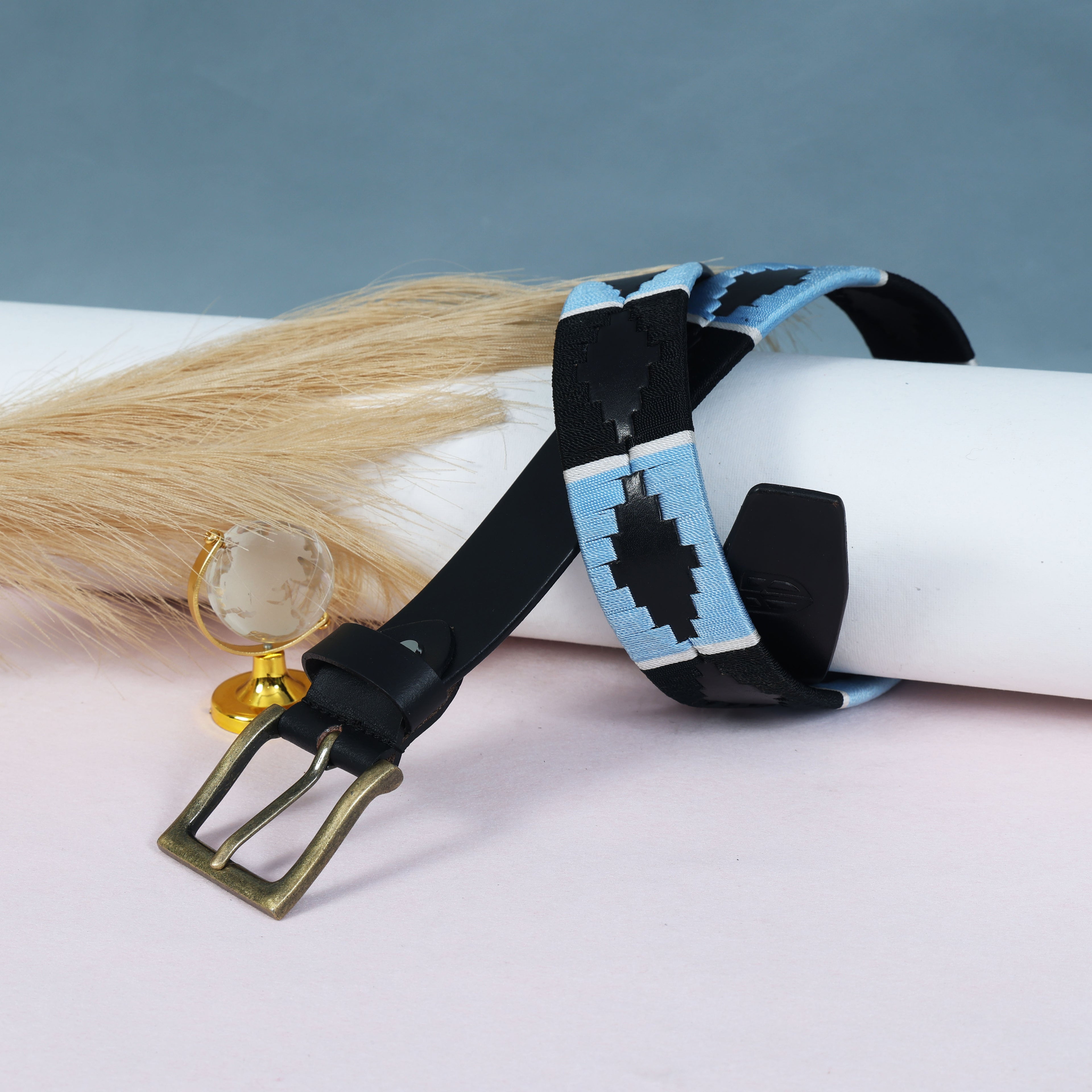 Polo Woven Black Leather Belt – Handcrafted Argentinian-Inspired Embroidered Belt with Golden Buckle