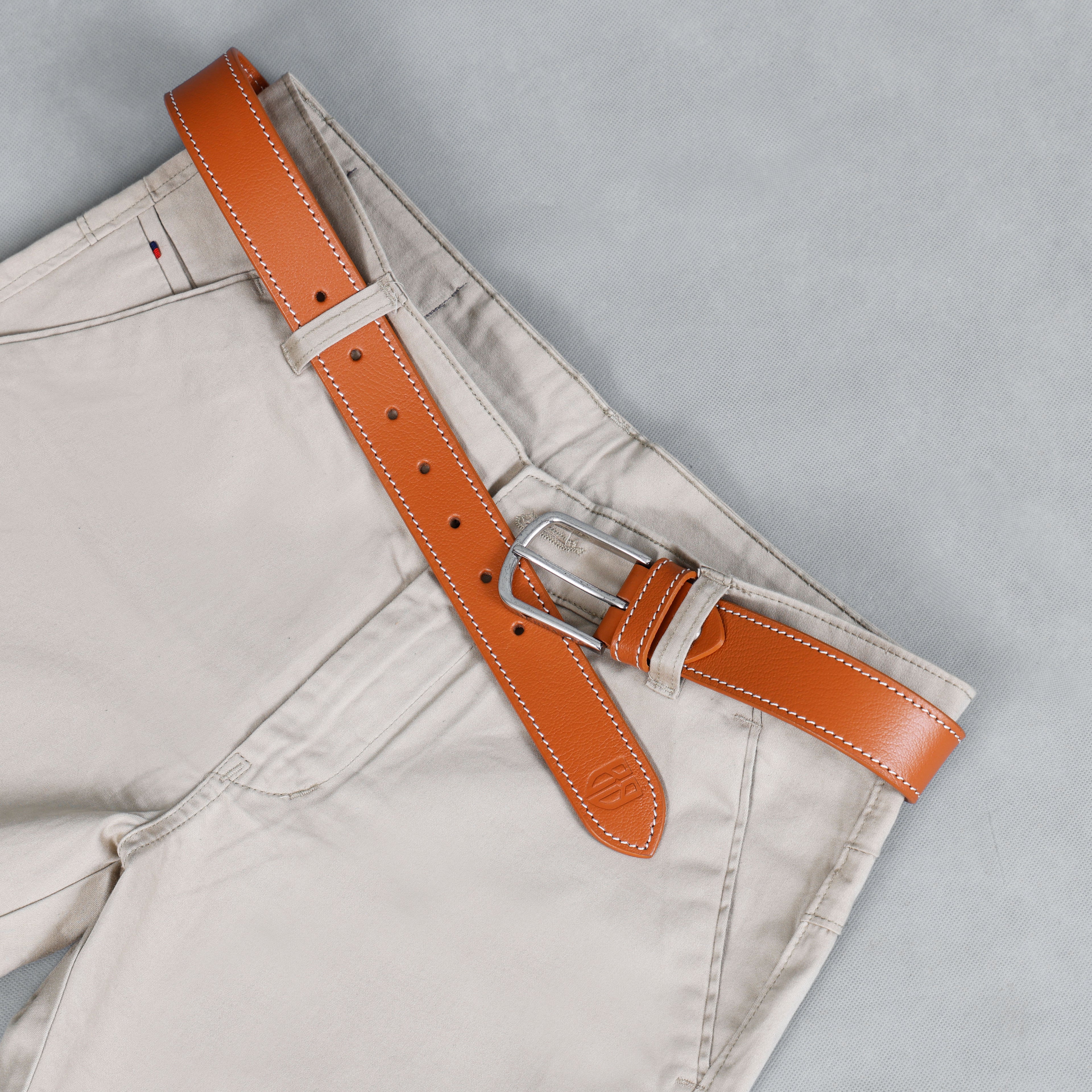 Berbanto Siena Stitch Leather Belt - Tan