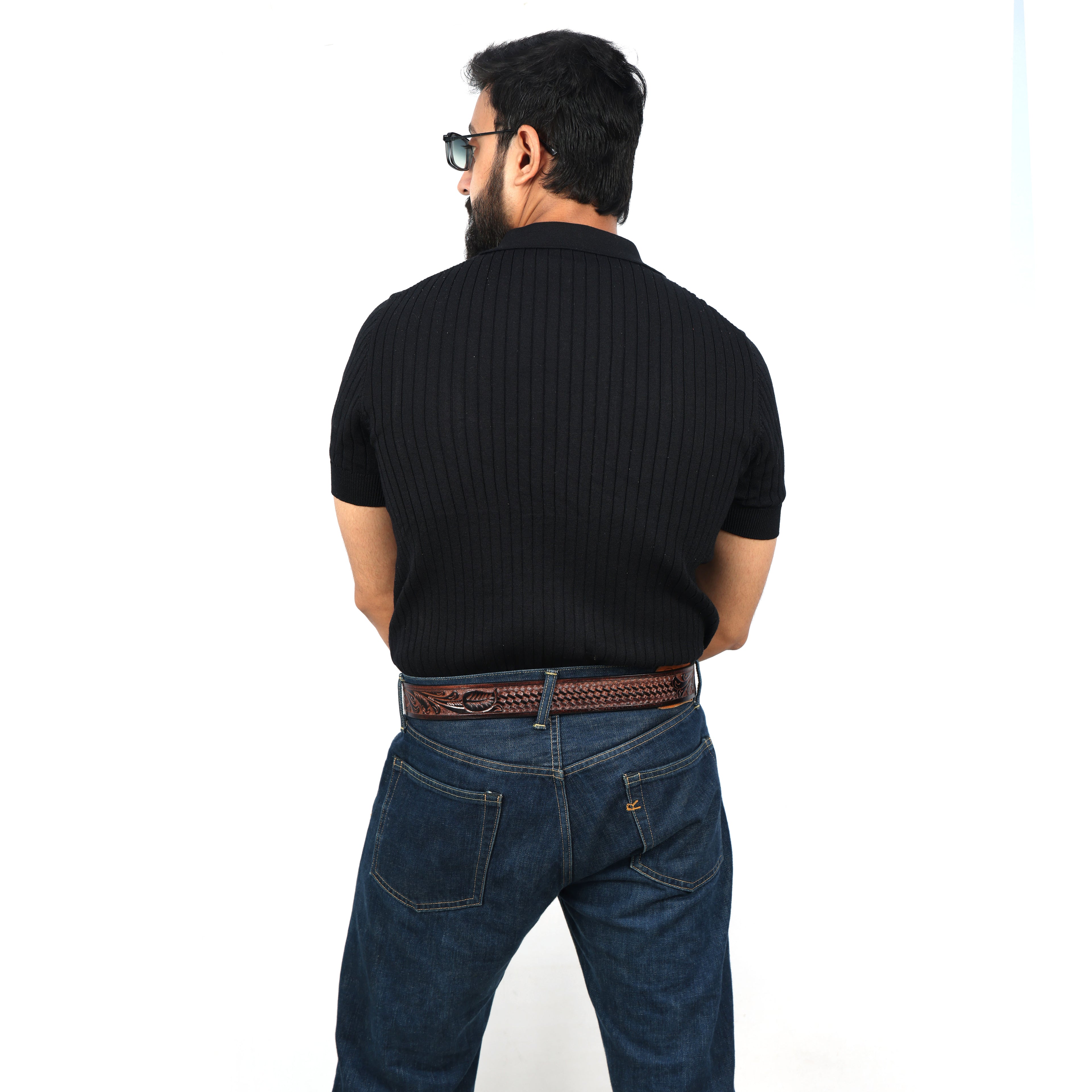 Berbanto Two Tone Brown Leather Western Belt with Western Engraved Black Buckle + Free Antique Plain Buckle