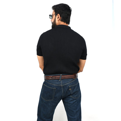 Berbanto Two Tone Brown Leather Western Belt with Western Engraved Black Buckle + Free Antique Plain Buckle