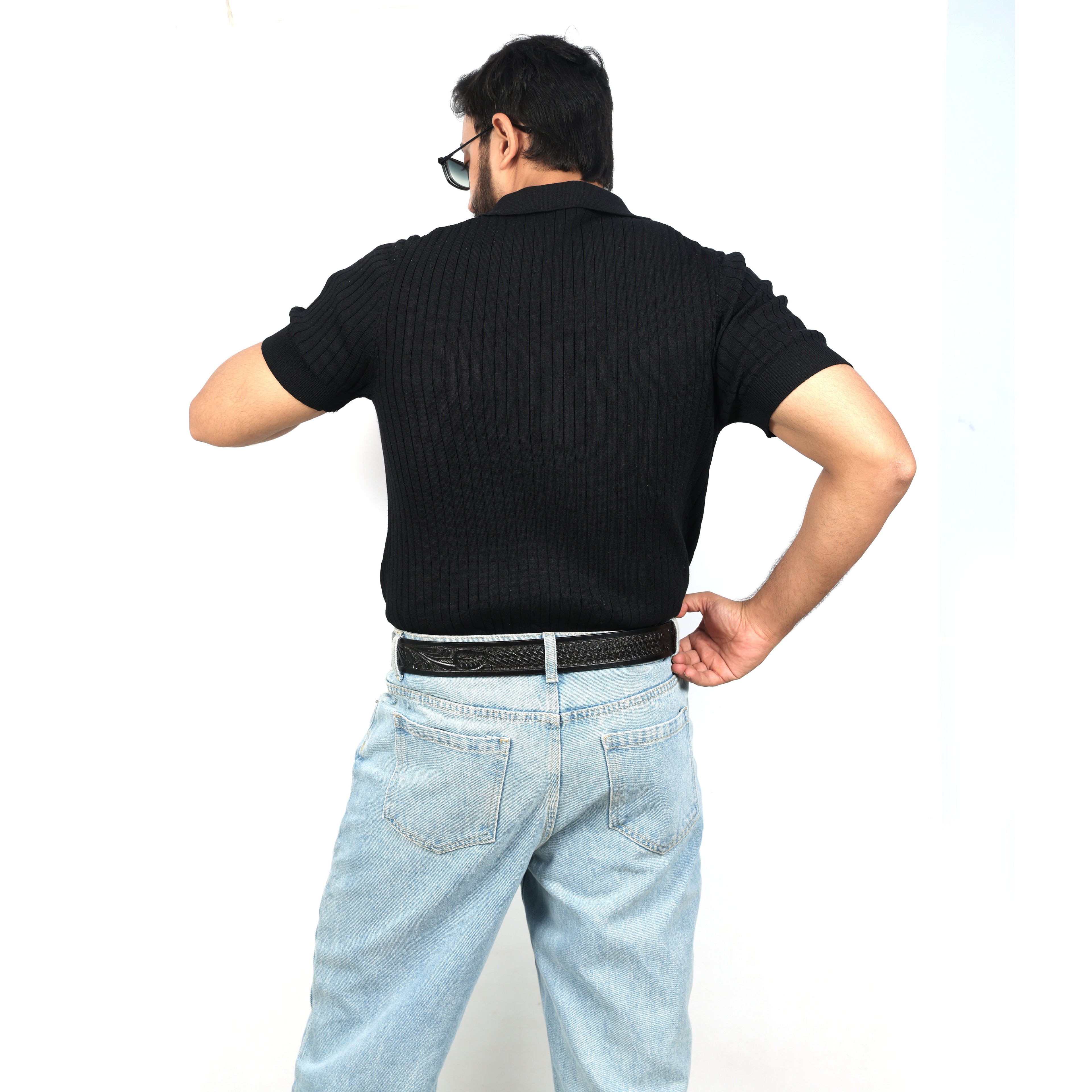 Black Leather Western Belt with Western Engraved Black Buckle + Free Antique Plain Buckle