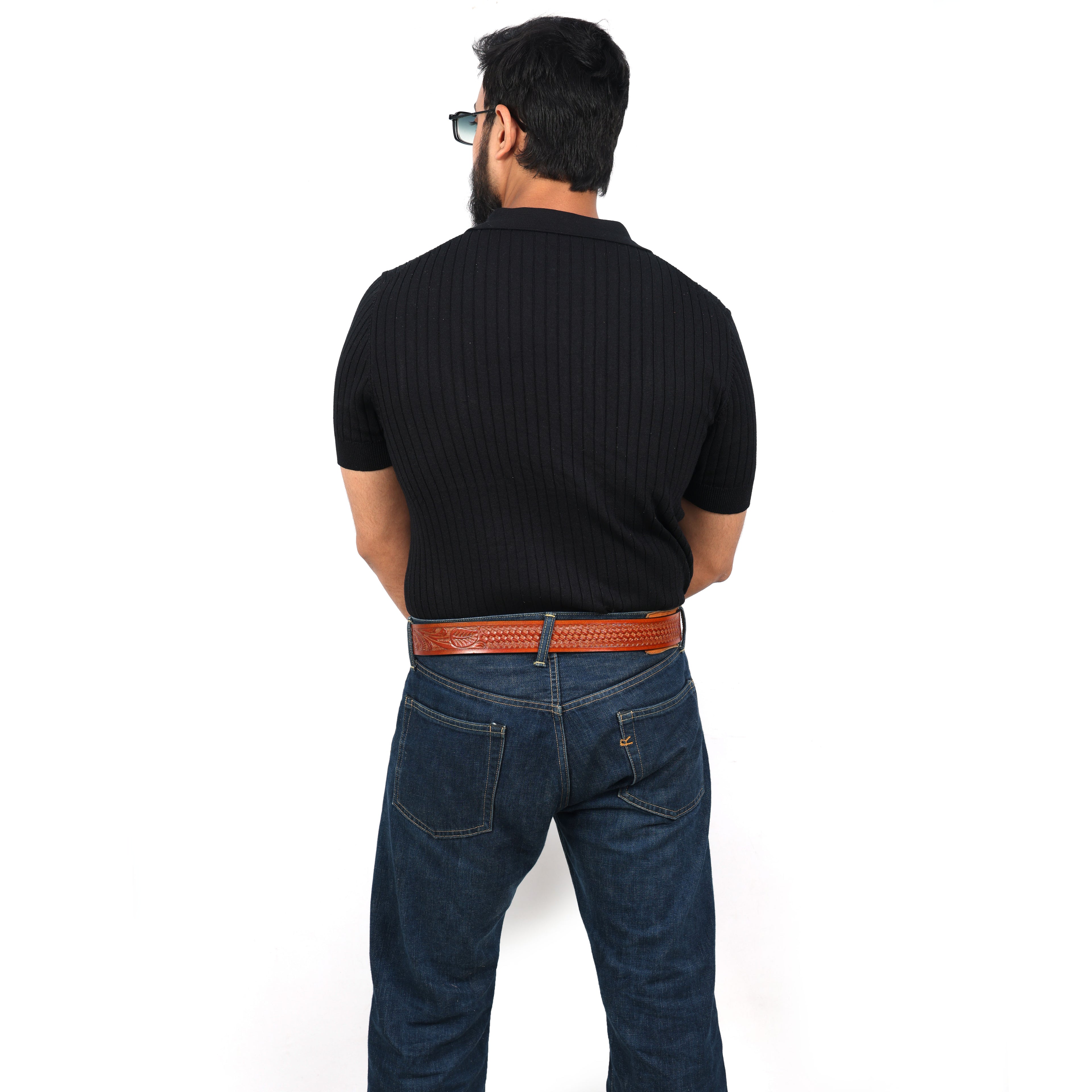Berbanto Two Tone Tan Leather Western Belt with Western Engraved Black Buckle + Free Antique Plain Buckle