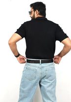 Black Leather Western Belt with Western Engraved Black Buckle + Free Antique Plain Buckle